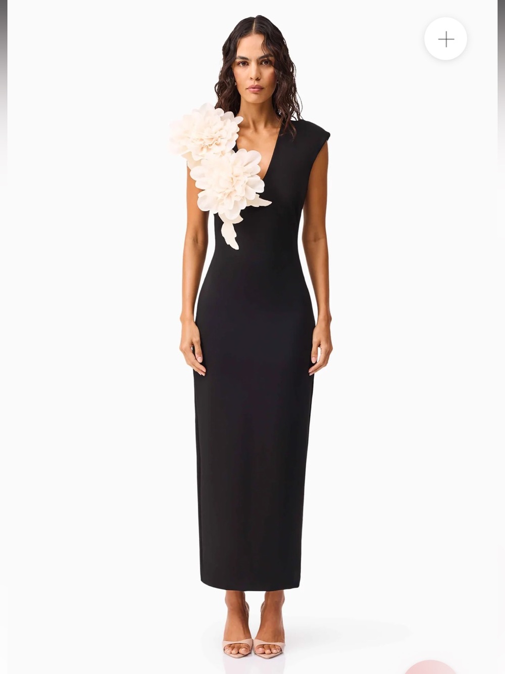 elliatt zahara black v neck oversized 3d flower detail maxi gown dress large NEW